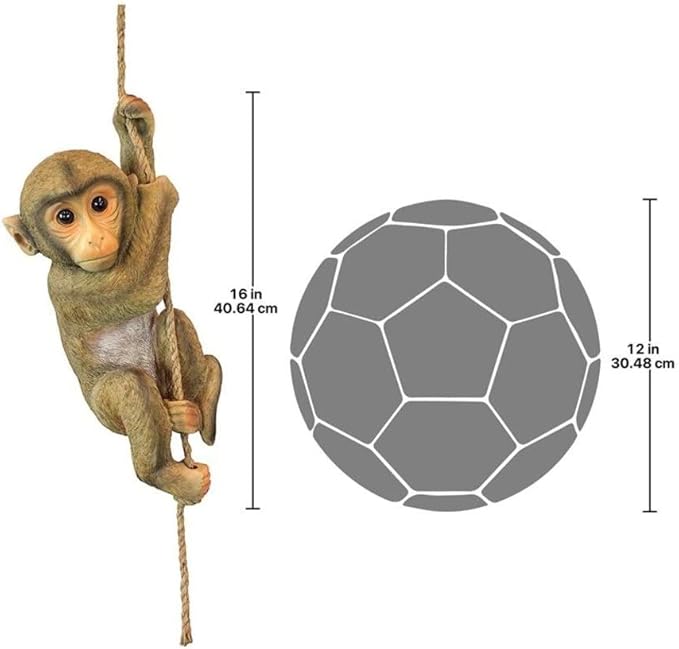 Design Toscano Chico the Chimpanzee Baby Monkey Hanging Indoor/Outdoor Animal Statue, 16 Inch Long, Cast Stone Resin, Brown Painted Finish