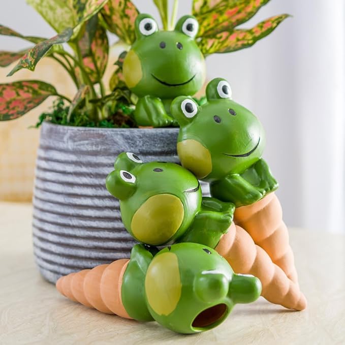 Kaxich Terracotta Plant Self Watering Spikes, 4 Pack Plant Watering Globes Frogs Styles Decorative Self Plant Watering Stakes Vacation Plant Watering Bulbs for Indoor Outdoor Plants