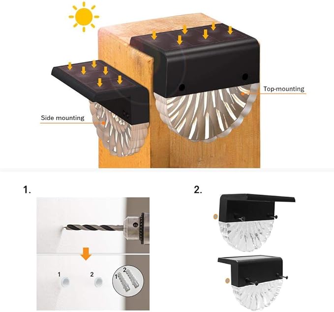 Solar Deck Lights Outdoor - 8 Pack Solar Step Light Waterproof Solar Fence Lights for Patio Stairs Post Pathway Porch Driveway Garden Decor, Warm White/LED Color Glow