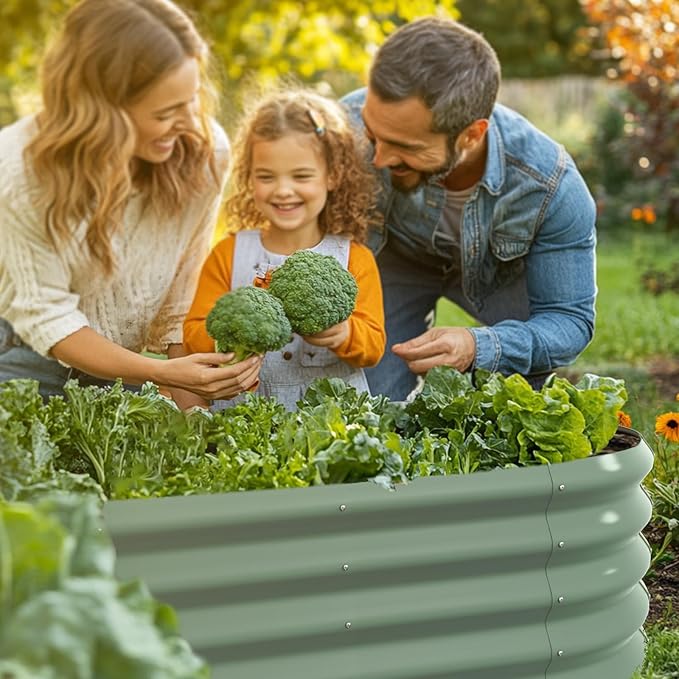4x2ft Oval Galvanized Raised Garden Bed Kits 16" Tall Outdoor Large Metal Modular Planter Box 9-in-1 Raised Beds for Gardening,Vegetables,Fruits,Flowers & Herbs (Green)