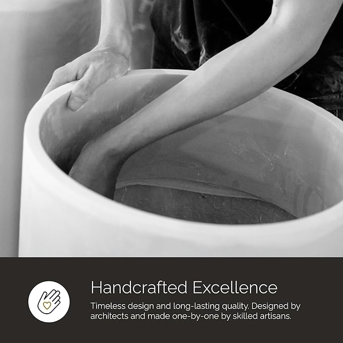Mondo Large Planter – Concrete Stone Finish – Fiberglass Indoor/Outdoor and Weather-Resistant Round Planter (33" D x 31.3" H Exterior, 31.5" D x 30.7" H Interior)