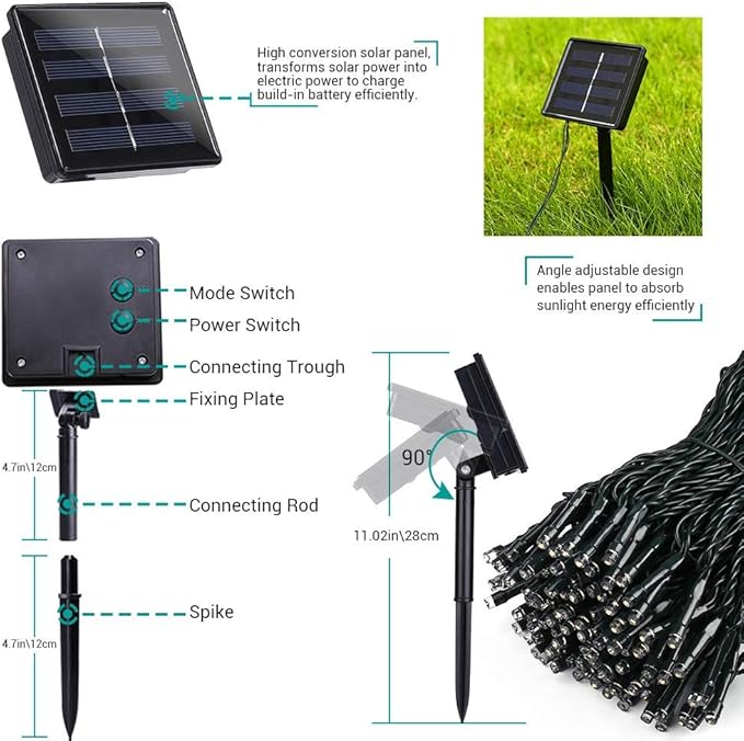 Toodour Solar Christmas Lights, 72ft 200 LED 8 Modes Outdoor Christmas String Lights, Waterproof Solar Fairy Lights for Christmas Tree, Fence, Holiday, Party, Balcony, Christmas Decor - Multicolor