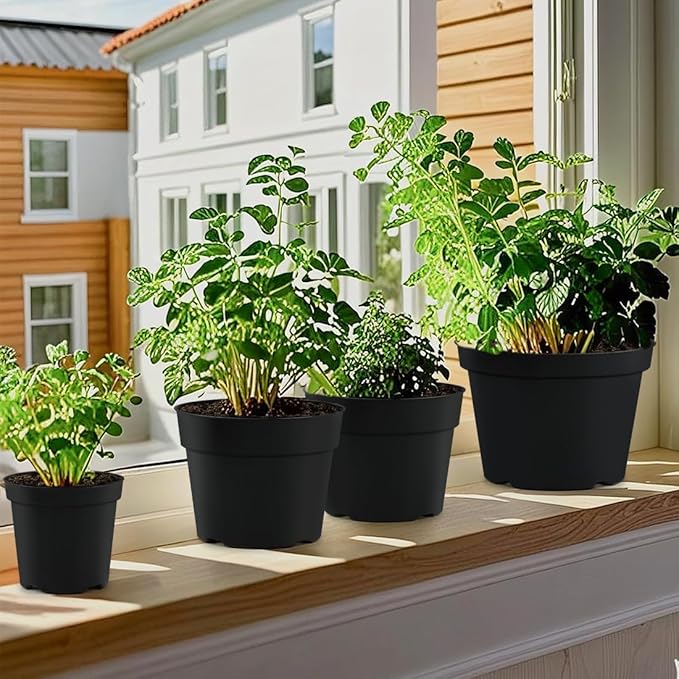 15 Pack 4/6/8 Inch Plant Nursery Pots, Thickened Plastic Pots for Plants with Drainage Holes, Sturdy Seedling Pots, Seed Starting Pots, Flower Pots for Indoor Outdoor Plants, Black