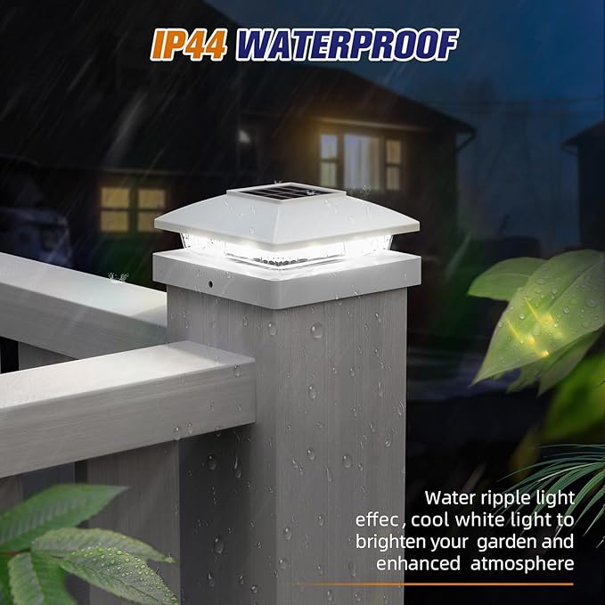 APONUO Solar Post Cap Lights for 4x4 Wood & Vinyl Posts, IP44 Waterproof Cool White LED 4x4 Post Solar Lights, Outdoor Garden Patio Yard Decor, 8 Pack (White)