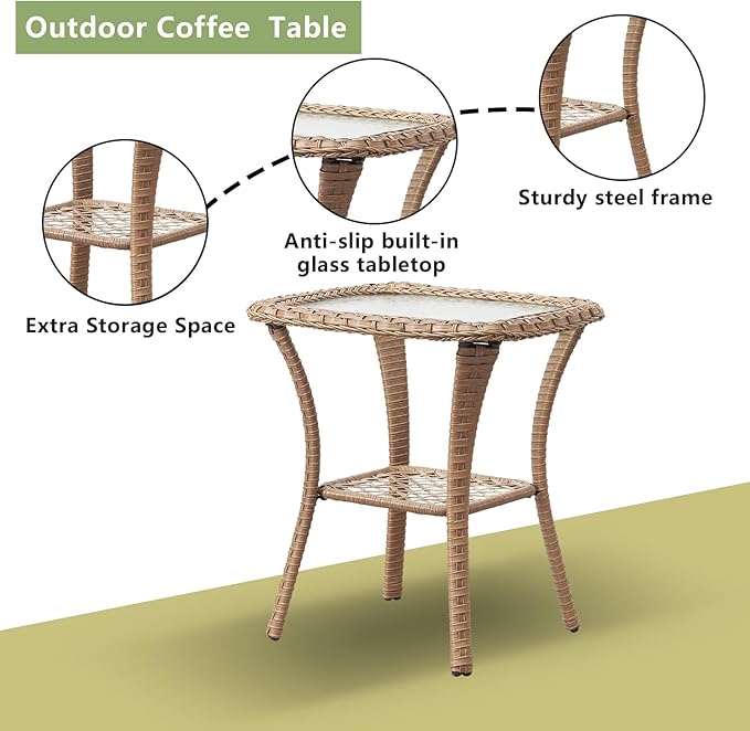 Outdoor Wicker Patio Furniture Set - 6 Piece Rattan Patio Conversation Set with 2 Rocking Swivel Chairs,2 Ottomans,1 Loveseat and 1 Side Table for Porch Deck Backyard Garden(Yellow/Red)