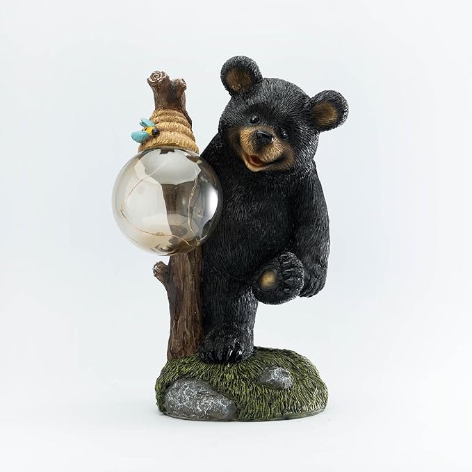 Garden Statues Bear Decor Light,Solar Bear Statue Ourdoor Statue,Animal Garden Decor,Funny Figurine Decor,Outdoor Decor for Patio,Porch,Balcony,Yard,Lawn