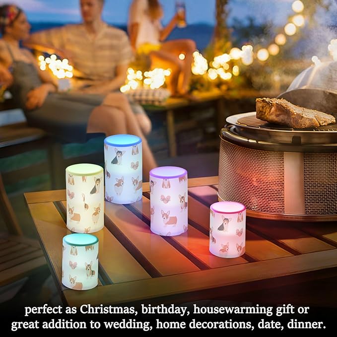 Vdsrup Flameless Candles Set of 2 Funny Welsh Corgi LED Candles with Timer Battery Operated Dog Candle Lights Flickering with Remote for Home Bedroom Decor