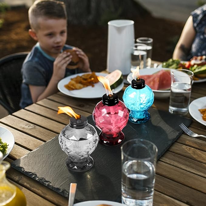 4 Pack Glass Table Torch,Citronella Glass Table top Torches with Wick and Cap for Outdoor,Refillable Torches Landscape Lanterns Torches for Yard Patio Christmas Garden,Party Decor