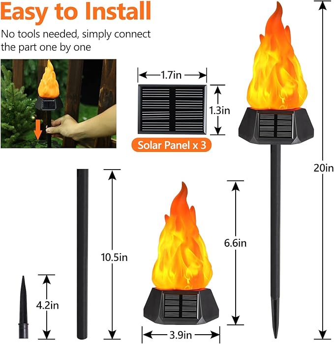 Toodour Solar Outdoor Torch Lights with Flickering Flame, Solar Pathway Decorative Lights, Waterproof LED Flame Torches for Outdoor Camping Garden Landscape Patio Path Yard Decorations - 1 Pack