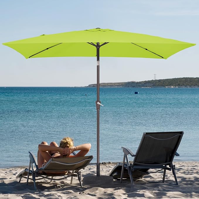JEAREY 6.5x10 ft Rectangular Patio Umbrellas Outdoor Market Umbrella with Push Button Tilt and Crank, Rectangle Table Umbrella 6 Sturdy Ribs UV Protection for Pool Garden Backyard Deck, Apple Green