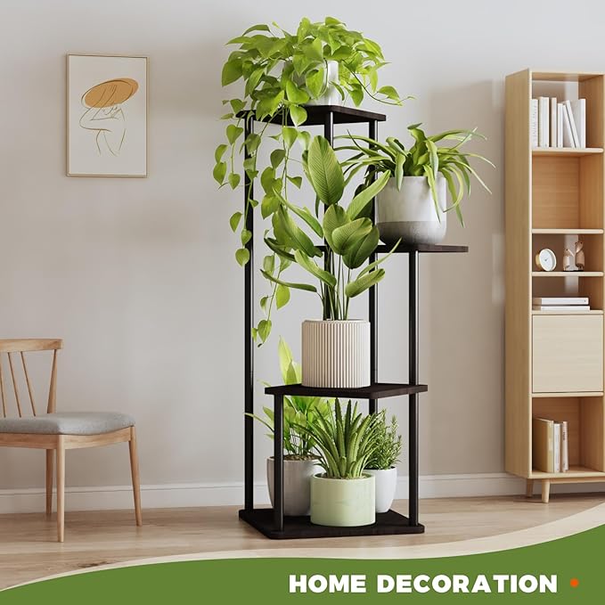 Bamworld 4 Tier Plant Stand Indoor, Small Metal Plant Shelf for Multiple Plants, Corner Flower Stand for Patio Garden Balcony Living Room Bedroom(Black)