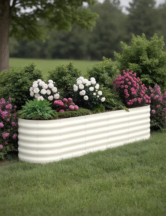 2 Pcs Raised Garden Beds Outdoor 8x2x1.5ft - Galvanized Steel Planter Box for Vegetables, Flowers, Rust-Resistant Garden Box, Easy Assembly Raised Beds, Durable Planters for Outdoor Plants, Beige