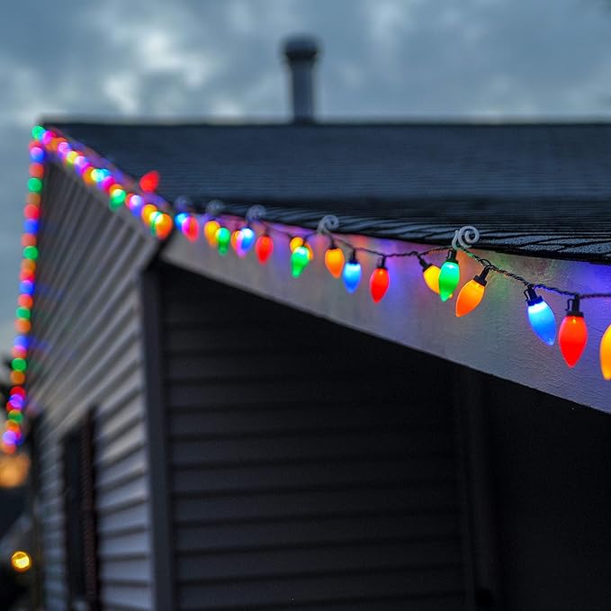 C9 Christmas Lights Outdoor 50 LED Multicolor Strawberry Waterproof String Lights Xmas Tree Indoor Decoration Plug in 34.5 Feet Used for Home Festive Courtyard Patio Garden(Multicolor)