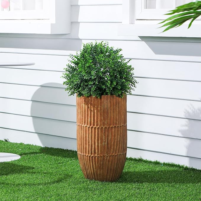 Yunlly 6 Pcs 18 Inch Artificial Boxwood Ball Topiary Tree Fake Outdoor Plants Bush, UV Resistance Faux Shrubs with Spike Realistic Greenery Potted for Indoor Garden Yard Porch Patio Decor (Green)