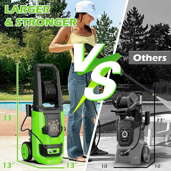 Pressure Washer, 5000PSI 3.2GPM Adjustable Touch Screen with 55FT Total Length 4 Nozzles for Driveways Cars