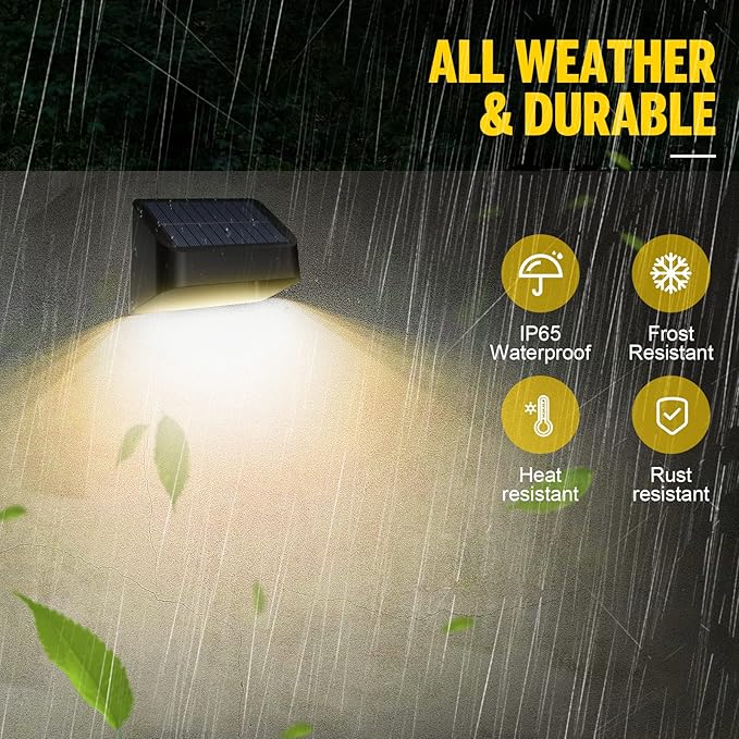 Brighter Solar Fence Lights 4 Pack, RGB 8 Colors, Dusk to Dawn Deck Light, Fence Solar Lights Outdoor IP65 Waterproof, Solar Outdoor Lights for Backyard/Railing/Wall/Step/Patio