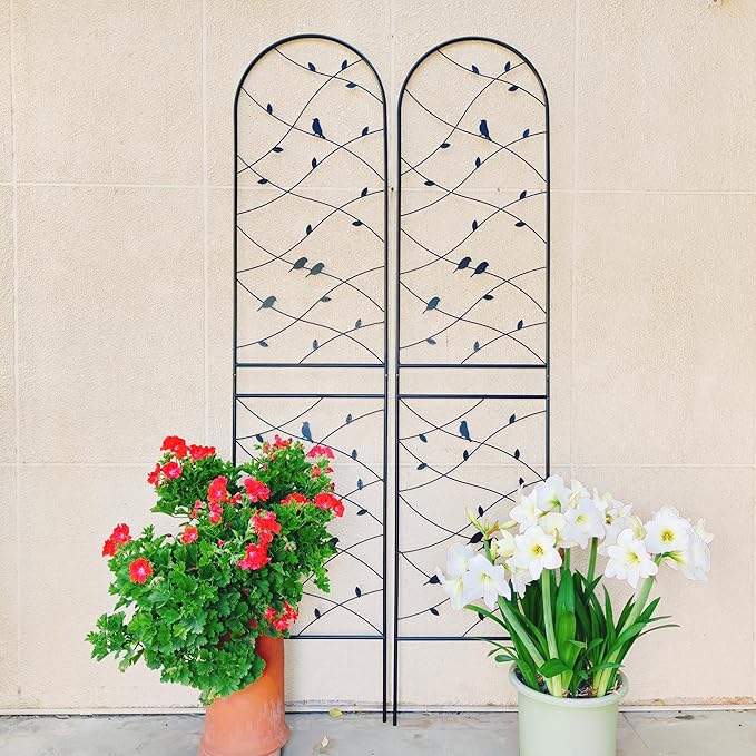 Metal Garden Trellis Rustproof Trellis for Climbing Plants Outdoor Flower Support Bird Deco (Black-4 Pack, 86.7"x19.7")