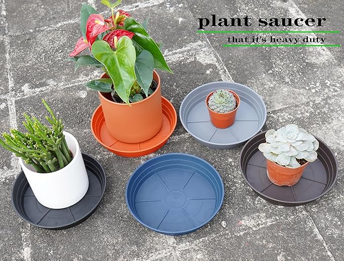Plant Saucer 8 Inch 4 Pack 6 8 10 12 14 16 18 20 25, Plastic Plant Trays for Pots,Extra-Deep Plant Water Dray Tray, Bird Bath Bowl, Heavy Flower Plant saucers Indoors and Outdoor No Holes 8in-4 brown