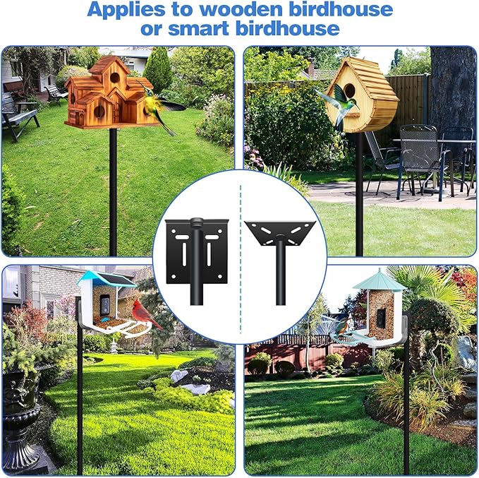 QwayHome【New Upgrade】 80In Smart Bird House Poles, 1Inch Dia Poles, Outdoor Bird Feeder Pole Mount Kit for Smart Bird Feeder & Wooden Birdhouse & Weather Station, Heavy Duty, Adjustable, 5-Prong Base