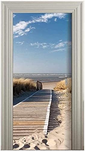Door Wallpaper Self-Adhesive Door Poster 3D Door Picture - Bridge to The Sea - Door Film Photo Wallpaper Premium PVC Waterproof Door Sticker Wall Sticker for Bedroom Living Room Door Decoration