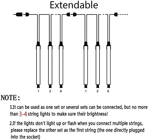 Christmas Lights Outdoor, Meteor Shower Falling Rain Lights 12 inch 8 Tube Snow Falling Icicle Cascading Light for Xmas Tree Decoration Wedding Party, UL Plug, Multi Colored