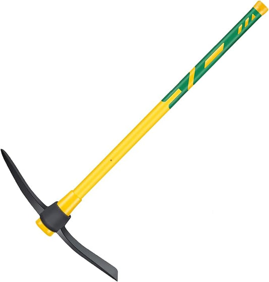 GloriousAMC Heavy Duty Mattock, 36" Fiberglass Handle, Yellow, Steel, Multipurpose Garden Tool, Chopping Soil, Gardening