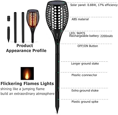 Aityvert Upgraded Larger Solar Torch Lights, Waterproof Outdoor Dancing Flames Lights, Flickering Flames Garden Light, Landscape Decoration Pathway Patio Lights 43" 96 LED (2 Pack)