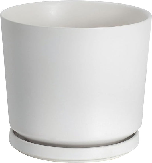 Ekirlin 7 inch Plant Pots,Ceramic Flower Planters Indoor,Modern Succulents Containers with Drain Hole Saucer,Decorate Home,Office & Outdoor (White)