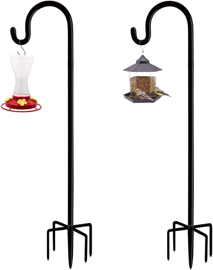 Artibear Adjustable Outdoor Shepherd Hook Stand with 5 Prong Base, 92 Inches Tall 3/5 in Thick, Shiny Black (2 Packs)
