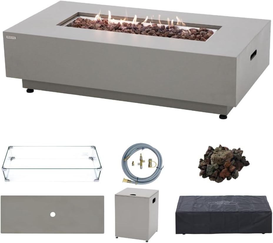 Westwood 50” Propane Fire Pit Smokeless Firepit Converts to Outdoor Gas Fire Pit for Outside Patio Firepit Table Includes Windscreen Rain & Tank Cover Lava Rocks Lid CSA Certified
