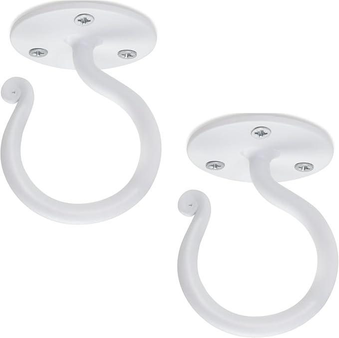 RTZEN Plant Hangers Outdoor or Indoor - Wrought Iron Metal Hanger Indoor Hook - Heavy Duty Wall Bracket Hooks for Hanging Plants Baskets Lanterns Wind Chimes - 2 Pack (White Ceiling Hooks)
