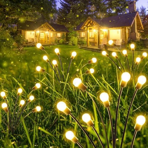 4-Pack Solar Garden Lights, 32 LED Solar Lights Outdoor for Garden Decor, Waterproof Firefly Light Outdoor (Sway by Wind), Swaying Light for Outside Yard Pathway Landscape Decorations (Warm White)