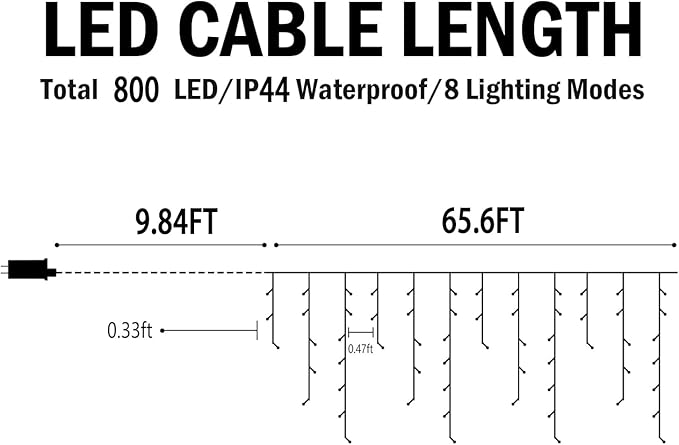 Hezbjiti Christmas Lights Decorations Outdoor, 800 LED 65.6 FT 8 Modes 150 Drops Fairy String Curtain Lights for Christmas Decor Eaves Window Party Yard Garden Indoor (Blue)