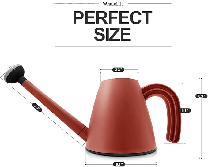 WhaleLife Indoor Watering Can for House Bonsai Plants (2.0L, Terra-Cotta Red)