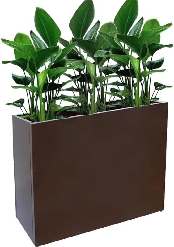 Metal Tall Long Planter Box Large Rectangular Planter Flower Pot with Drainage Holes for Indoor Outdoor Deck Porch Garden Home Patio Front Door (Espresso, M)