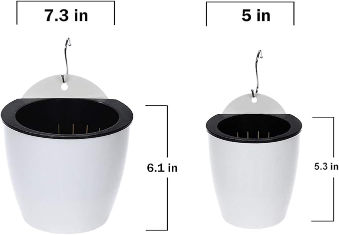 8 Packs 5" Plastic Self Watering Pots Wall Hanging Planters Wall Mounted Wicking Flower Pots for Indoor and Outdoor African Violet, Ocean Spider Plant, Orchid, White