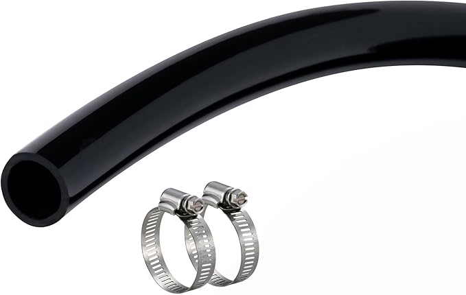 1/4" id - 50ft Black Vinyl Tubing Flexible PVC Tube Hybrid Hose Transfer Water Fuel Gas for Pond Fountain Garden Waterfall, Durable and Safe, with 2 Hose Clamps