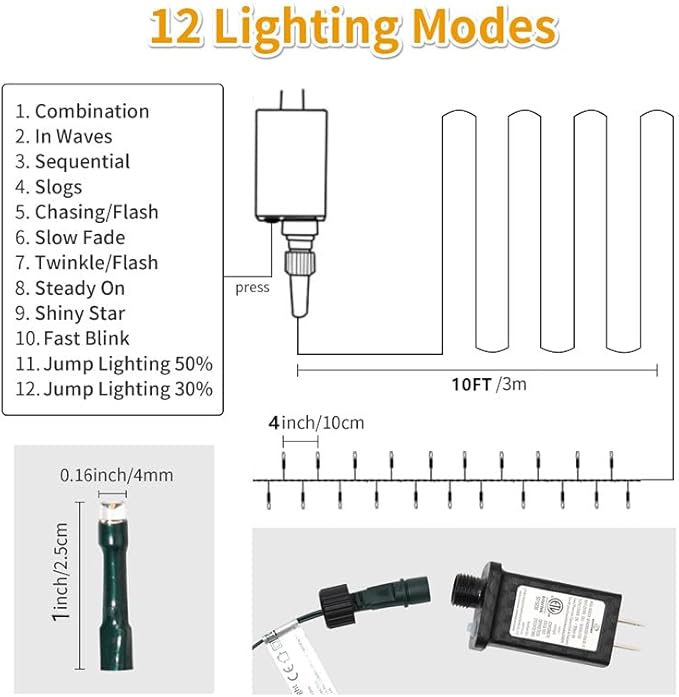 Christmas Light 500 LEDs 172ft Green Cable Wire Fairy String Twinkle Lights Plug in 12 Modes for Xmas Tree, Party, Indoor,Outdoor, Garden, Wedding, Home Decoration (Multi Color)