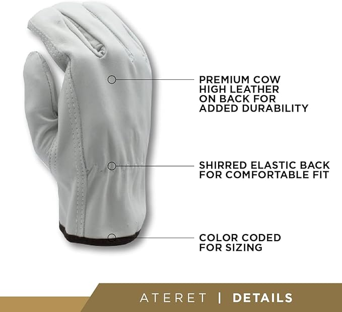 ATERET 120 Pairs X-Large Heavy Duty Durable Cowhide Leather Work Gloves I Driver Gloves for Truck Driving, Warehouse, Gardening, Farming