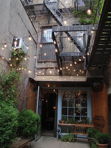 Hometown Evolution, Inc. E26 Outdoor Commercial String Lights with Suspended Socket for Weatherproof Heavy Duty Vintage Outside Lighting (S14 LED Plastic, 24 Foot 12 Socket)