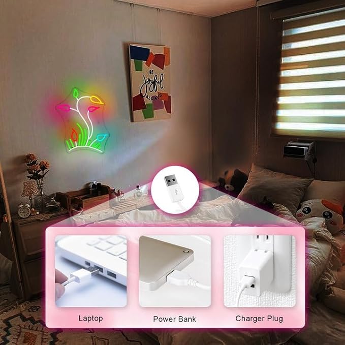 Flower Grasslands Neon Signs Tulips LED Neon Light for Wall Decor Flowers Shaped Light up Sign for Bedroom, Christmas Gift, Shop, Teen Room, lorists,Dormitory
