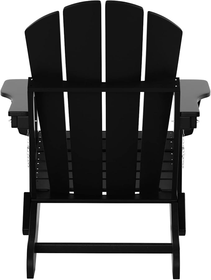 WO Home Furniture Adirondack Chairs Table Set of 3 PCS Outdoor Folding Chairs Coffee Table Weather/UV Resistant for Lawn, Garden, Bon Fire, Balcony (Black)