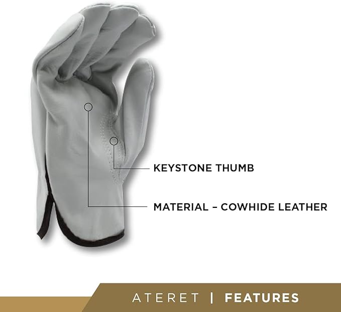 ATERET 120 Pairs X-Large Heavy Duty Durable Cowhide Leather Work Gloves I Driver Gloves for Truck Driving, Warehouse, Gardening, Farming