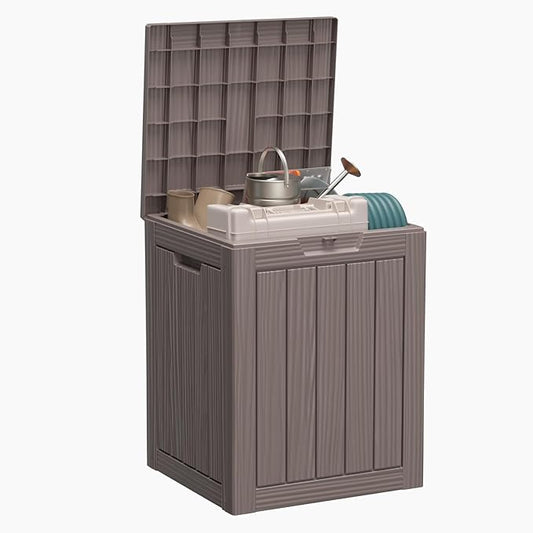 28 Gallon Resin Deck Box, Lockable Outdoor Storage Box for Patio Cushions Storage Furniture,Garden Tools, Pool Supplies, Weatherproof and UV Resistant (Grey)