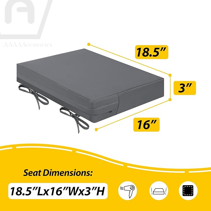 AAAAAcessories Outdoor Seat Cushions for Chairs, Waterproof, Fade-Resistant Patio Furniture Replacement Cushions, 18.5" x 16" x 3", Set of 4, Dark Gray