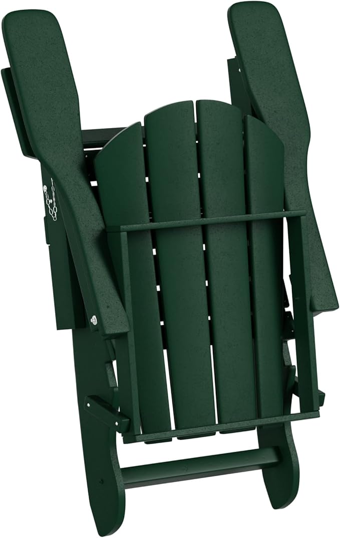 WO Home Furniture Adirondack Chair Table Set of 2 PCS Outdoor Folding Chair w Side Table Weather/UV Resistant for Lawn, Garden, Bon Fire, Balcony (Dark Green)