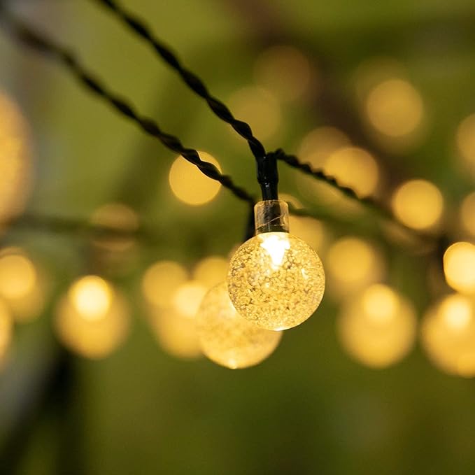 Solar String Lights Outdoor 60 LED 36FT Crystal Globe Lights with 8 Lighting Modes, Waterproof Solar Powered Patio Lights for Garden Yard Porch Wedding Party Decor (Warm White)