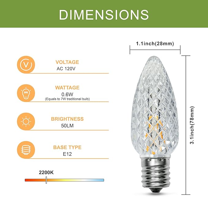 100Pack C9 Christmas LED Light Bulbs, Strawberry Replacement Bulb 2200K Warm White Shatterproof & Waterproof Outdoor String Light Bulbs, E17 Candelabra Base Edison Bulbs for Holiday Decoration