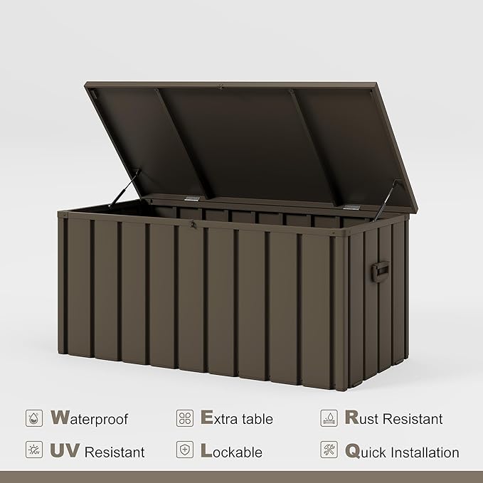 PURPLE LEAF Outdoor Deck Box 150 Gallon Waterproof Lockable Storage Box Container with Lid Deck Organization for Patio Cushions Side Table Pool Accessories Garden Tools, Brown