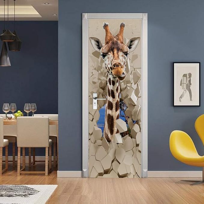 3D Peel & Stick Murals - Giraffe - Self-Adhesive Wallpaper - Removable PVC - Waterproof - Bedroom/Living Room Decoration - 35.4 x 78.7 inch